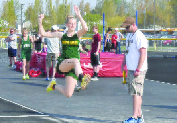 North Adams’ Gracie Roades competes in the Long Jump event at the April 19 Western Brown Invitational.  Photo by Mark Carpenter