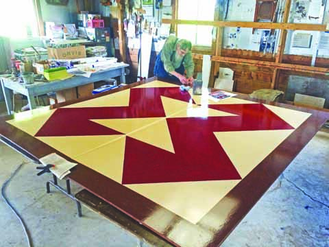 Lost many years ago, the Brown Goose Quilt Square is in the process of being restored.
