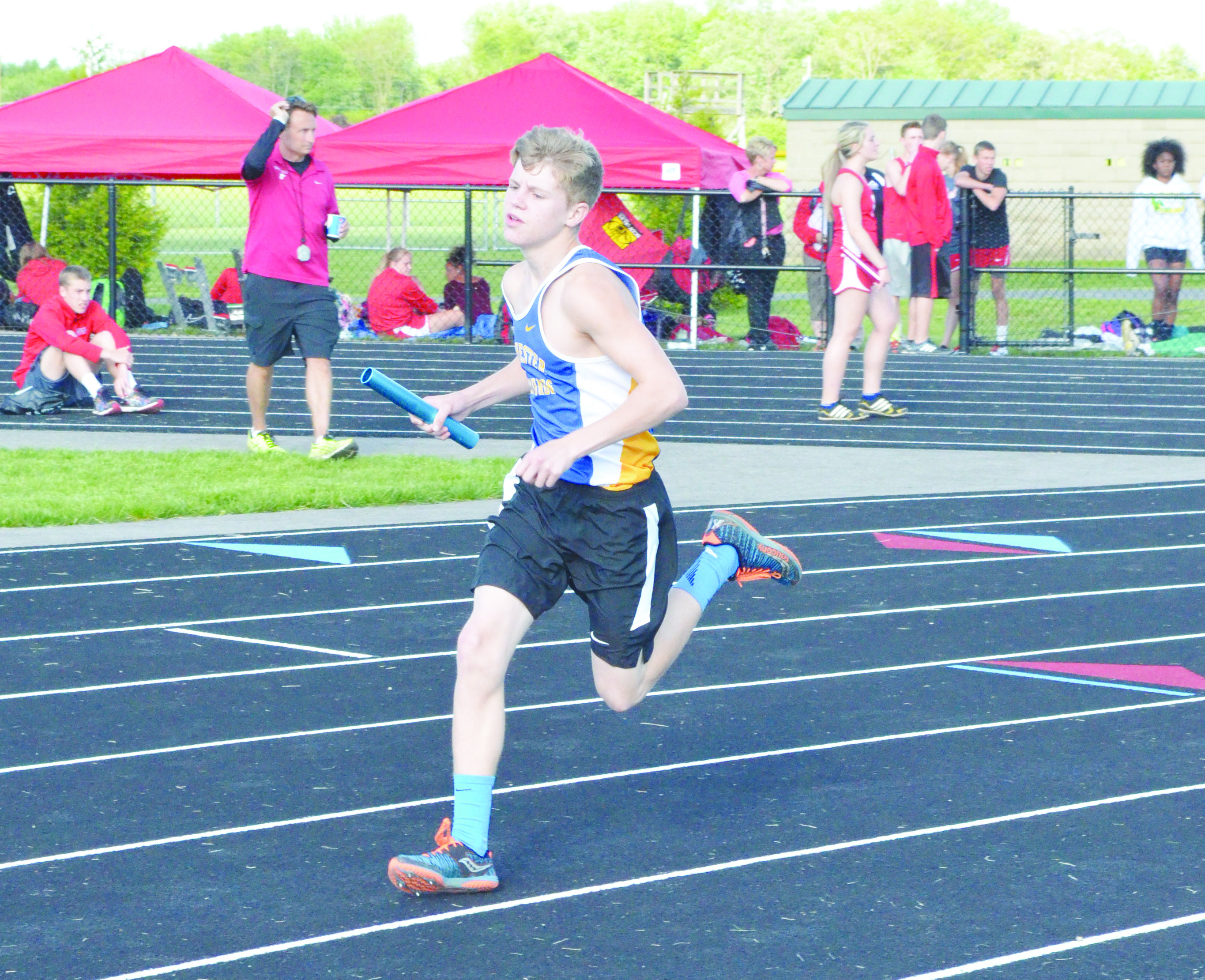 Manchester sophomore Ethan Pennywitt placed third in the Boys 3200 Meter Run and was part of the Greyhounds’ 4 x 800 relay foursome that placed second in competition at the 2016 SHAC meet.  Photo by Wade Linville.