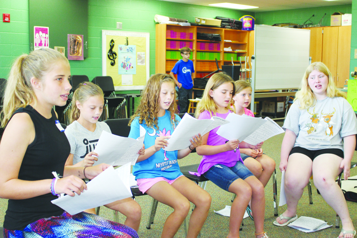 These youngsters work on their drama skit, preparing for their performance for the public on Friday of Summer Arts Camp.