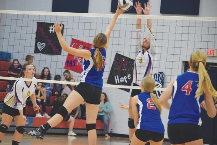 Peebles senior Jessica Johnson goes up for a play at the net during the Lady Indians’ sectional tournament loss to Lucasville Valley on Oct. 18.