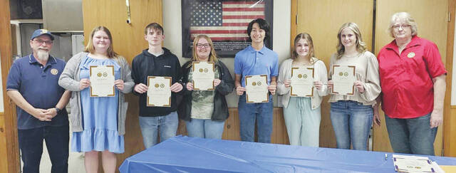 Eric Newman (Post Commander), Haley Brannock, Dillon Mahon, Nevaeh Fuson, Randall Dunkin, Addison Schupert, Elizabeth Raines, Dolly Willis (Americanism Assistant Chair).